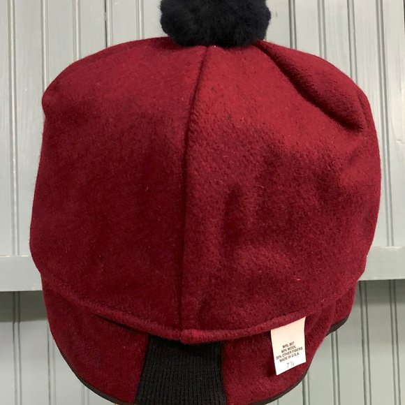 Wool 7 7/8 Pom Scotch Winter Hat Ear Flaps Langenberg Made USA - Picture 8 of 9